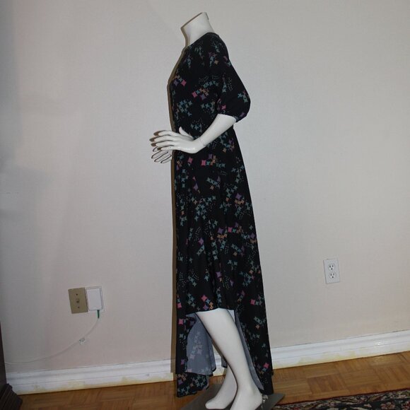 Sara Navon maxi dress black with geometric pattern 3/4 sleeves back zip sz Large - Picture 3 of 9